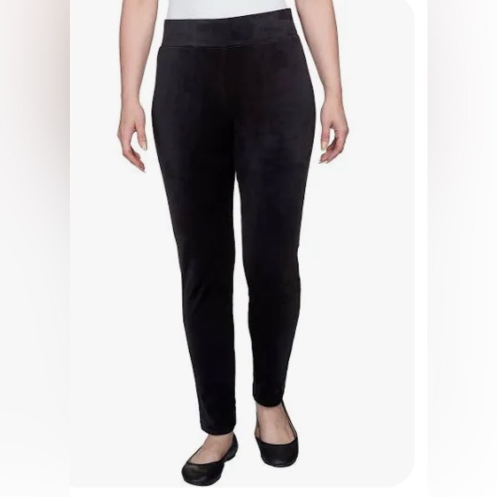 Ruby Rd. Velour Pull On Black Ankle Pants With Wide Waist Band